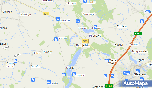 mapa Rybojedzko gmina Stęszew, Rybojedzko gmina Stęszew na mapie Targeo