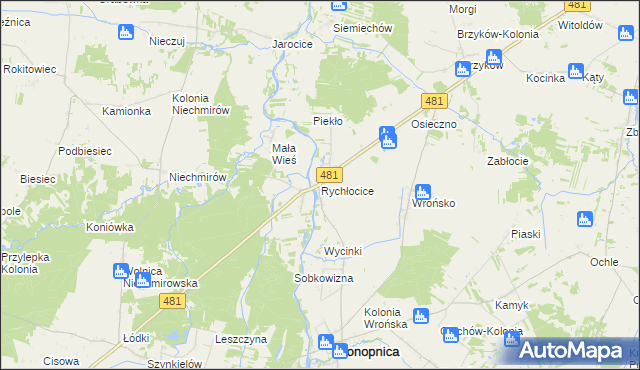 mapa Rychłocice, Rychłocice na mapie Targeo