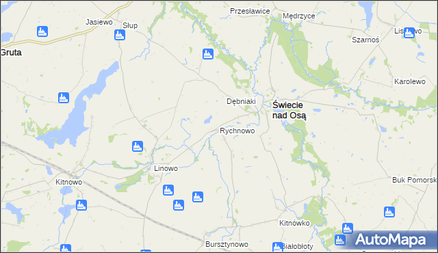 mapa Rychnowo gmina Świecie nad Osą, Rychnowo gmina Świecie nad Osą na mapie Targeo