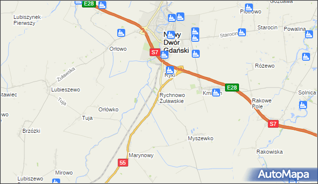 mapa Rychnowo Żuławskie, Rychnowo Żuławskie na mapie Targeo