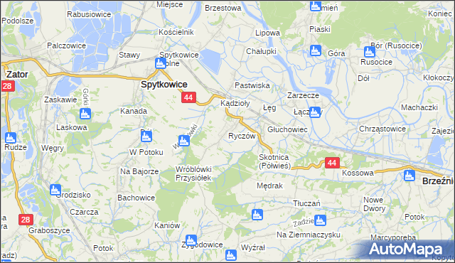 mapa Ryczów gmina Spytkowice, Ryczów gmina Spytkowice na mapie Targeo