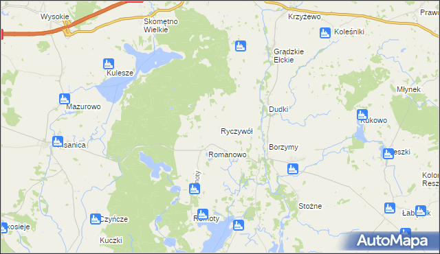 mapa Ryczywół gmina Kalinowo, Ryczywół gmina Kalinowo na mapie Targeo