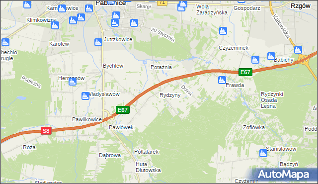 mapa Rydzyny, Rydzyny na mapie Targeo