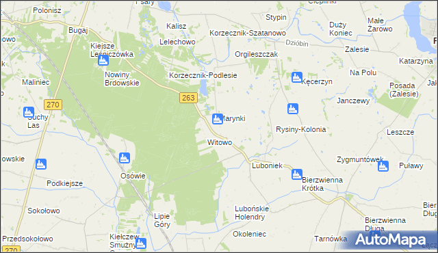 mapa Rysiny gmina Kłodawa, Rysiny gmina Kłodawa na mapie Targeo