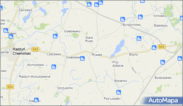 mapa Rywałd gmina Radzyń Chełmiński, Rywałd gmina Radzyń Chełmiński na mapie Targeo