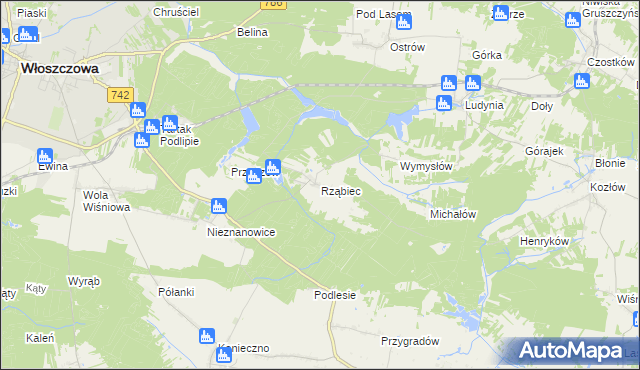 mapa Rząbiec, Rząbiec na mapie Targeo