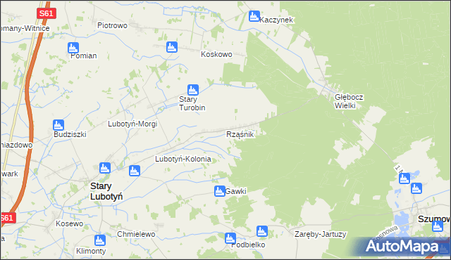 mapa Rząśnik gmina Stary Lubotyń, Rząśnik gmina Stary Lubotyń na mapie Targeo