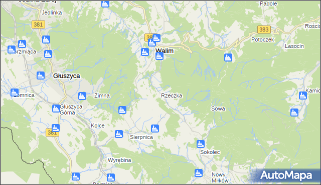 mapa Rzeczka gmina Walim, Rzeczka gmina Walim na mapie Targeo