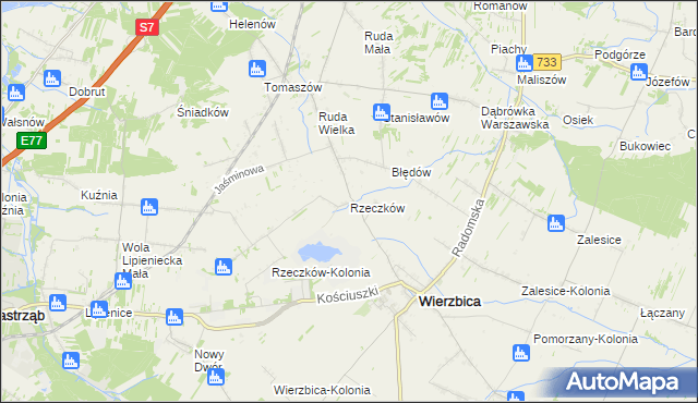 mapa Rzeczków gmina Wierzbica, Rzeczków gmina Wierzbica na mapie Targeo