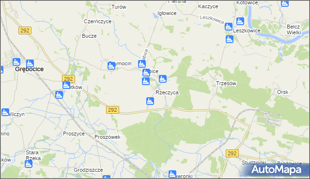 mapa Rzeczyca gmina Grębocice, Rzeczyca gmina Grębocice na mapie Targeo