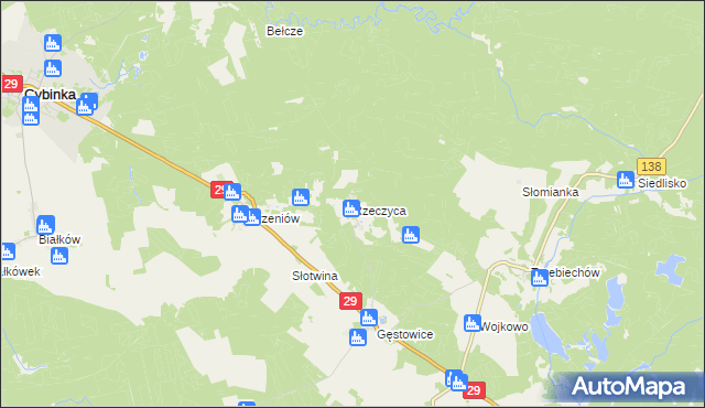 mapa Rzeczyca gmina Maszewo, Rzeczyca gmina Maszewo na mapie Targeo