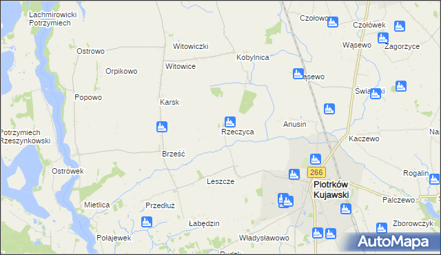 mapa Rzeczyca gmina Piotrków Kujawski, Rzeczyca gmina Piotrków Kujawski na mapie Targeo