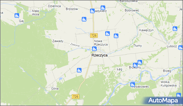 mapa Rzeczyca powiat tomaszowski, Rzeczyca powiat tomaszowski na mapie Targeo