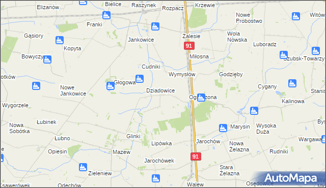 mapa Rzędków gmina Daszyna, Rzędków gmina Daszyna na mapie Targeo