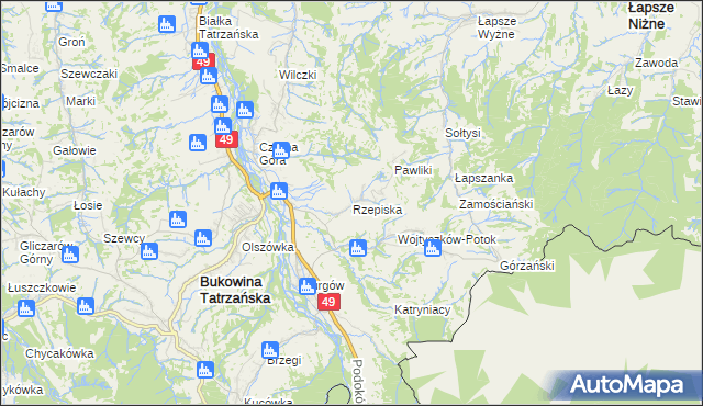 mapa Rzepiska gmina Bukowina Tatrzańska, Rzepiska gmina Bukowina Tatrzańska na mapie Targeo