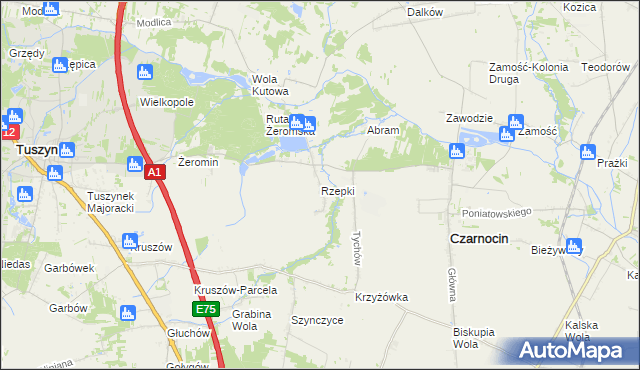 mapa Rzepki gmina Czarnocin, Rzepki gmina Czarnocin na mapie Targeo