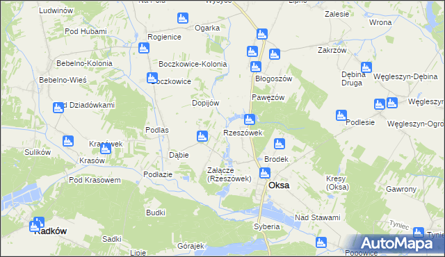 mapa Rzeszówek gmina Oksa, Rzeszówek gmina Oksa na mapie Targeo