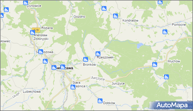 mapa Rzeszówek gmina Świerzawa, Rzeszówek gmina Świerzawa na mapie Targeo