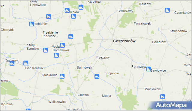 mapa Rzężawy gmina Goszczanów, Rzężawy gmina Goszczanów na mapie Targeo