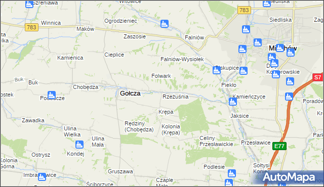 mapa Rzeżuśnia, Rzeżuśnia na mapie Targeo