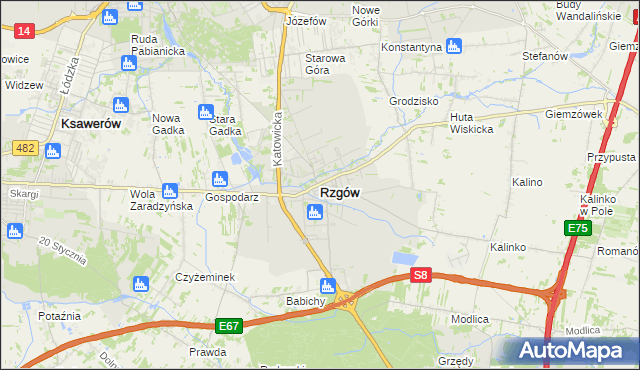 mapa Rzgów powiat łódzki wschodni, Rzgów powiat łódzki wschodni na mapie Targeo