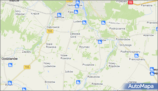 mapa Rzymiec gmina Skierniewice, Rzymiec gmina Skierniewice na mapie Targeo