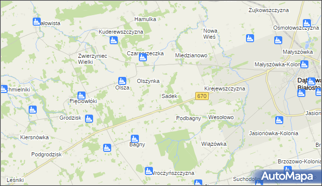 mapa Sadek gmina Dąbrowa Białostocka, Sadek gmina Dąbrowa Białostocka na mapie Targeo