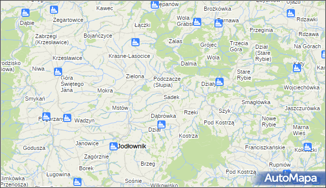 mapa Sadek gmina Jodłownik, Sadek gmina Jodłownik na mapie Targeo