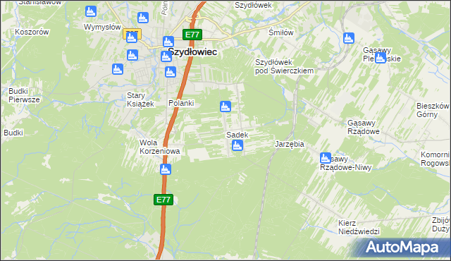 mapa Sadek gmina Szydłowiec, Sadek gmina Szydłowiec na mapie Targeo