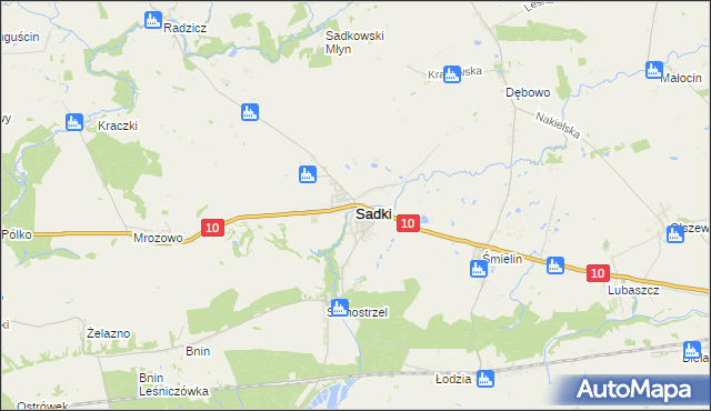 mapa Sadki powiat nakielski, Sadki powiat nakielski na mapie Targeo