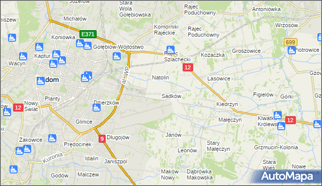 mapa Sadków gmina Jedlnia-Letnisko, Sadków gmina Jedlnia-Letnisko na mapie Targeo