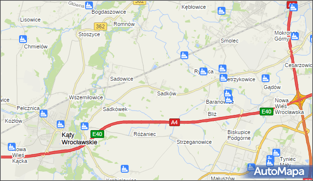 mapa Sadków gmina Kąty Wrocławskie, Sadków gmina Kąty Wrocławskie na mapie Targeo