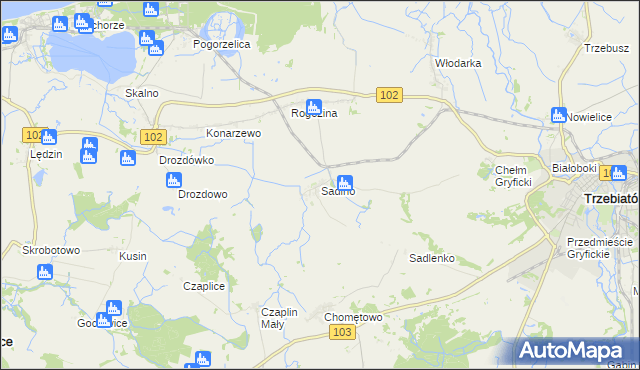 mapa Sadlno gmina Trzebiatów, Sadlno gmina Trzebiatów na mapie Targeo