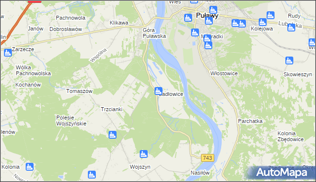 mapa Sadłowice gmina Puławy, Sadłowice gmina Puławy na mapie Targeo