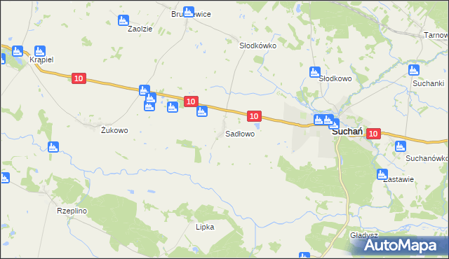 mapa Sadłowo gmina Suchań, Sadłowo gmina Suchań na mapie Targeo