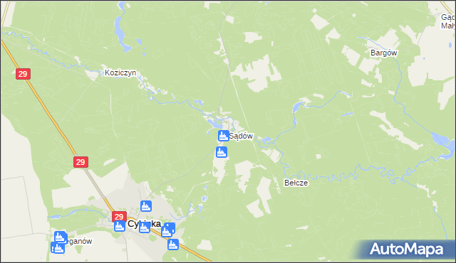 mapa Sądów gmina Cybinka, Sądów gmina Cybinka na mapie Targeo