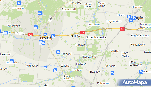 mapa Sadowa gmina Brzeziny, Sadowa gmina Brzeziny na mapie Targeo