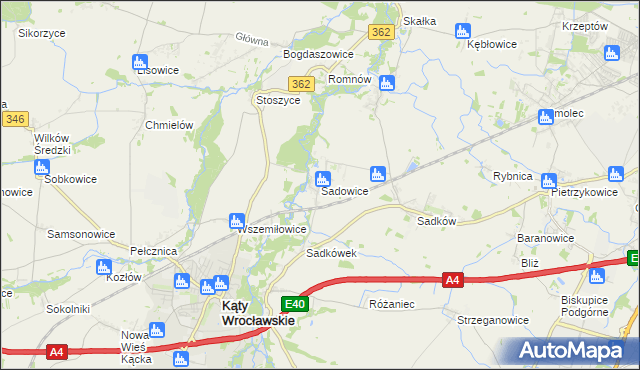 mapa Sadowice gmina Kąty Wrocławskie, Sadowice gmina Kąty Wrocławskie na mapie Targeo