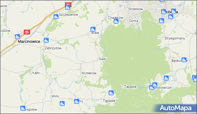 mapa Sady gmina Marcinowice, Sady gmina Marcinowice na mapie Targeo