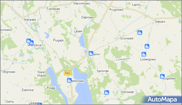 mapa Samin gmina Dąbrówno, Samin gmina Dąbrówno na mapie Targeo