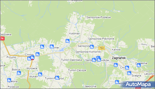 mapa Samsonów, Samsonów na mapie Targeo