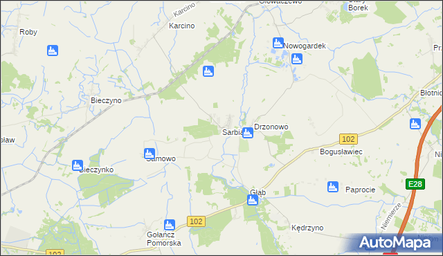 mapa Sarbia gmina Kołobrzeg, Sarbia gmina Kołobrzeg na mapie Targeo