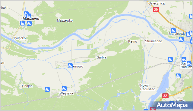 mapa Sarbia gmina Krosno Odrzańskie, Sarbia gmina Krosno Odrzańskie na mapie Targeo