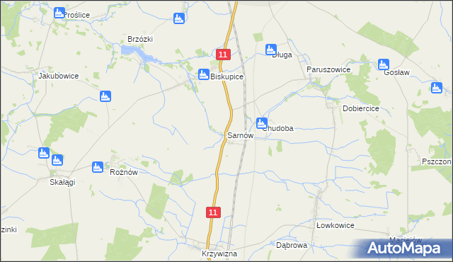 mapa Sarnów gmina Byczyna, Sarnów gmina Byczyna na mapie Targeo