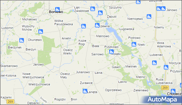 mapa Sarnowo gmina Boniewo, Sarnowo gmina Boniewo na mapie Targeo