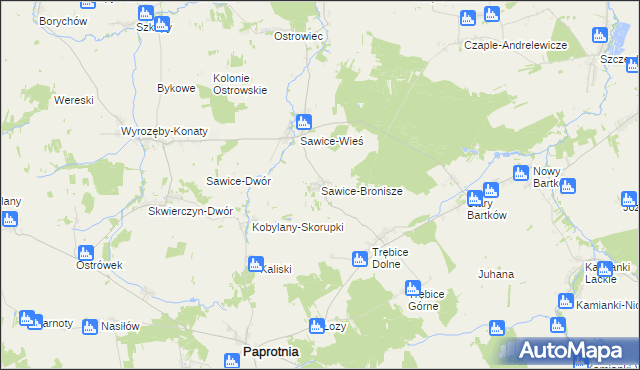 mapa Sawice-Bronisze, Sawice-Bronisze na mapie Targeo