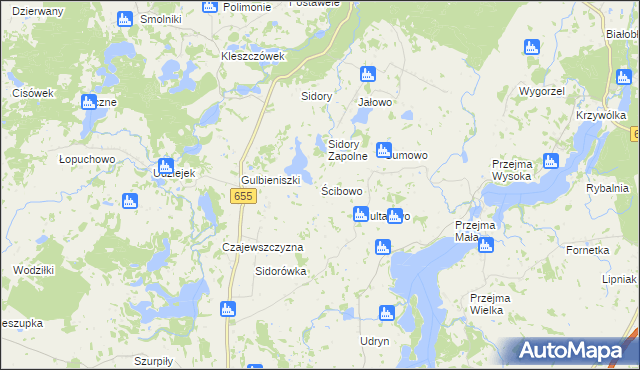 mapa Ścibowo gmina Jeleniewo, Ścibowo gmina Jeleniewo na mapie Targeo