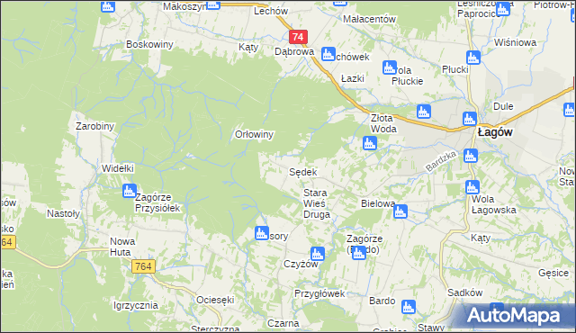 mapa Sędek gmina Łagów, Sędek gmina Łagów na mapie Targeo