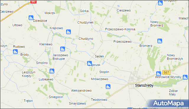 mapa Sędek gmina Staroźreby, Sędek gmina Staroźreby na mapie Targeo