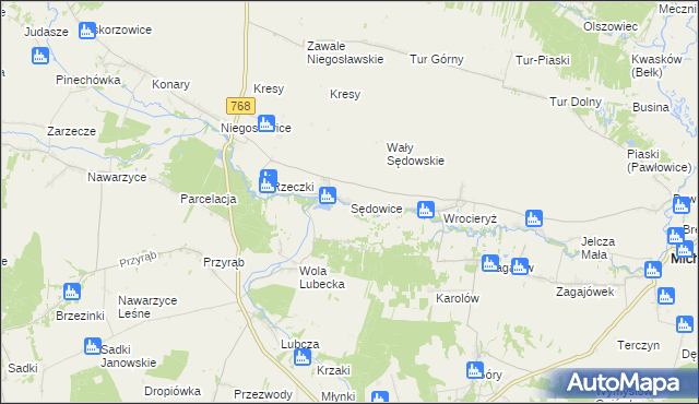 mapa Sędowice gmina Michałów, Sędowice gmina Michałów na mapie Targeo